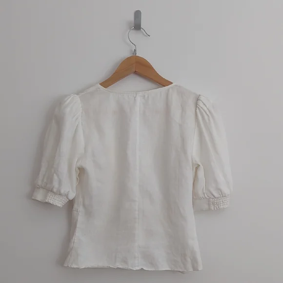 Reformation White Puff Sleeve Linen Blouse - Picture 3 of 4